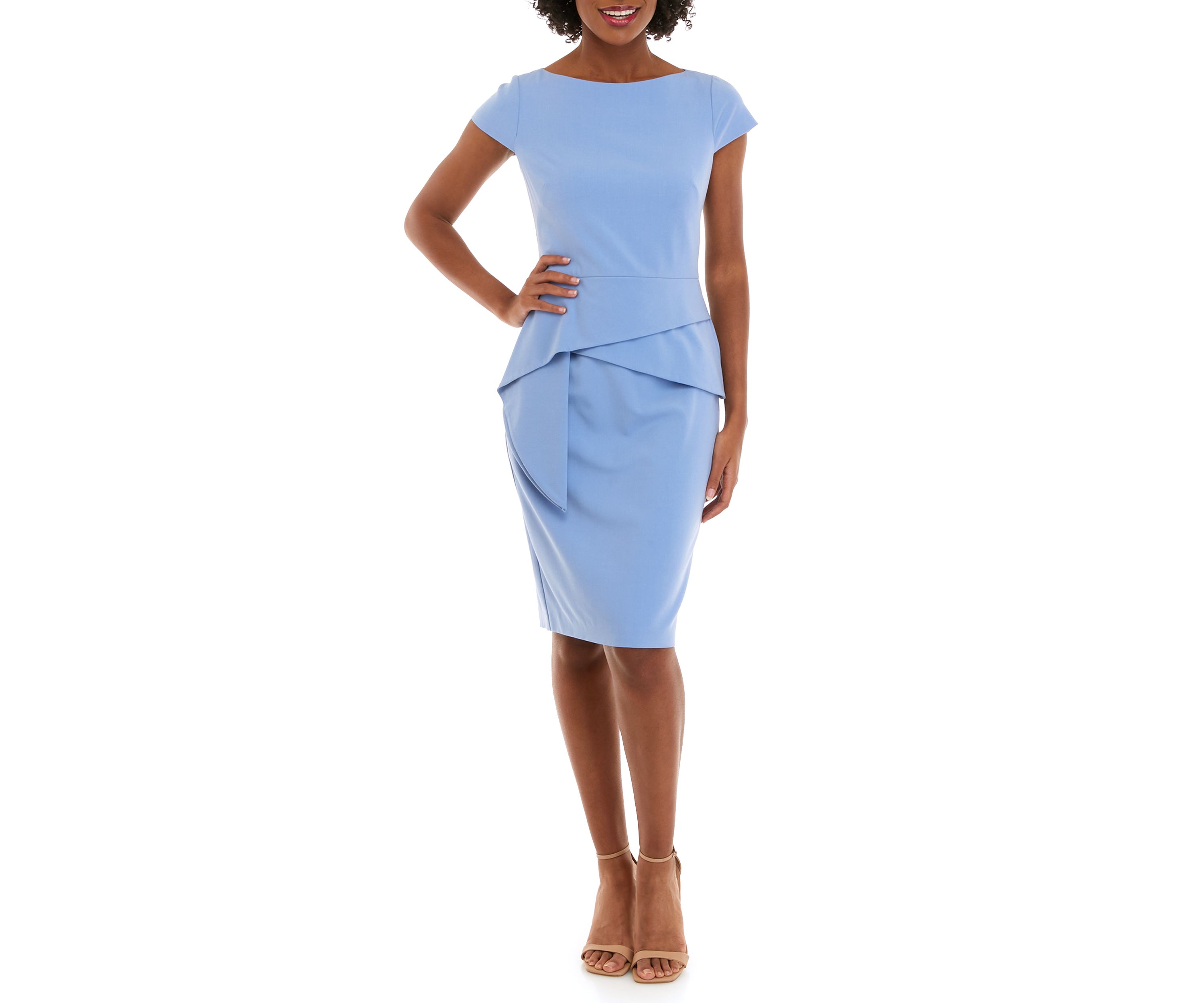 Womens Cap Sleeve Solid Scuba Crepe Sheath Dress