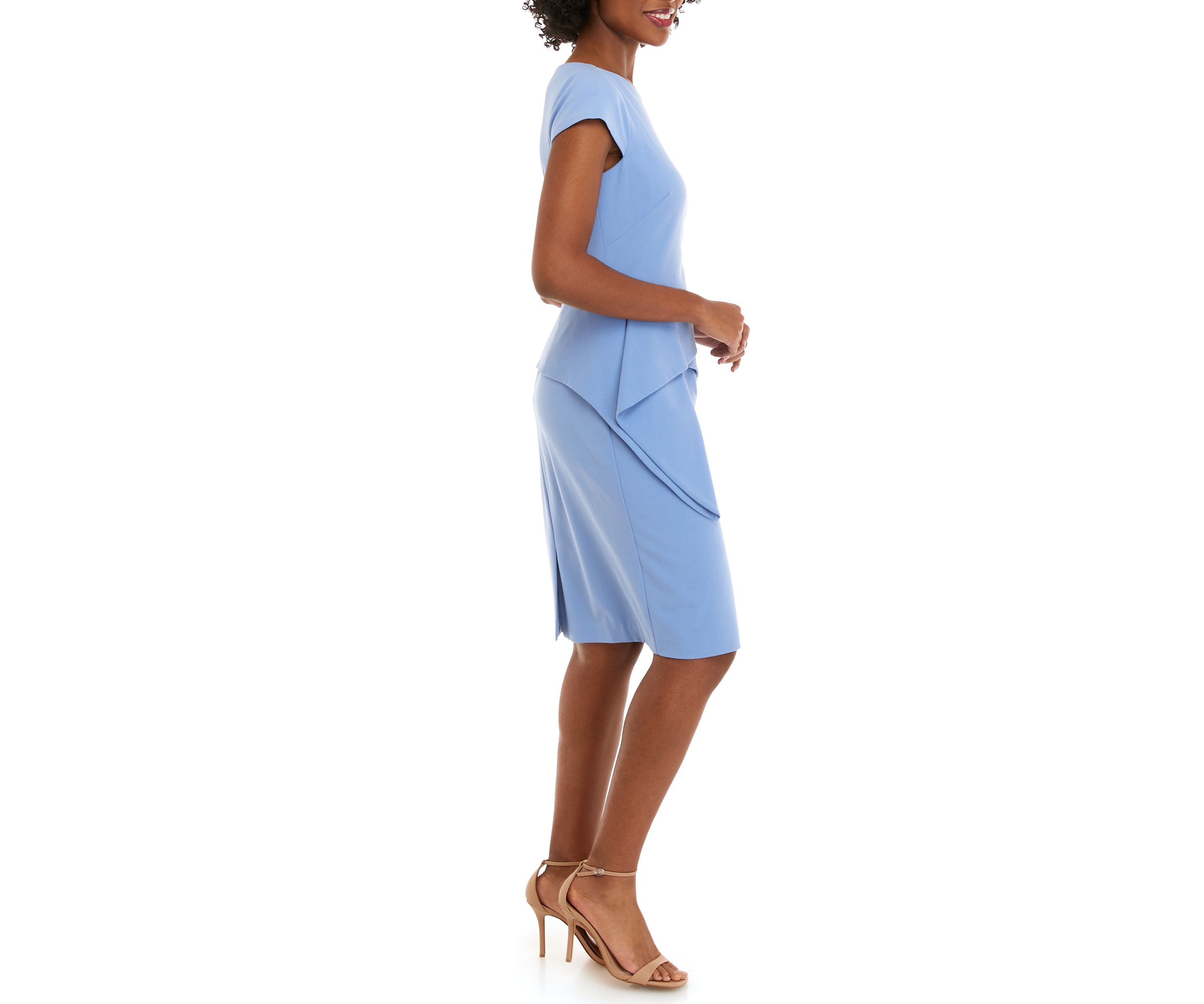 Womens Cap Sleeve Solid Scuba Crepe Sheath Dress