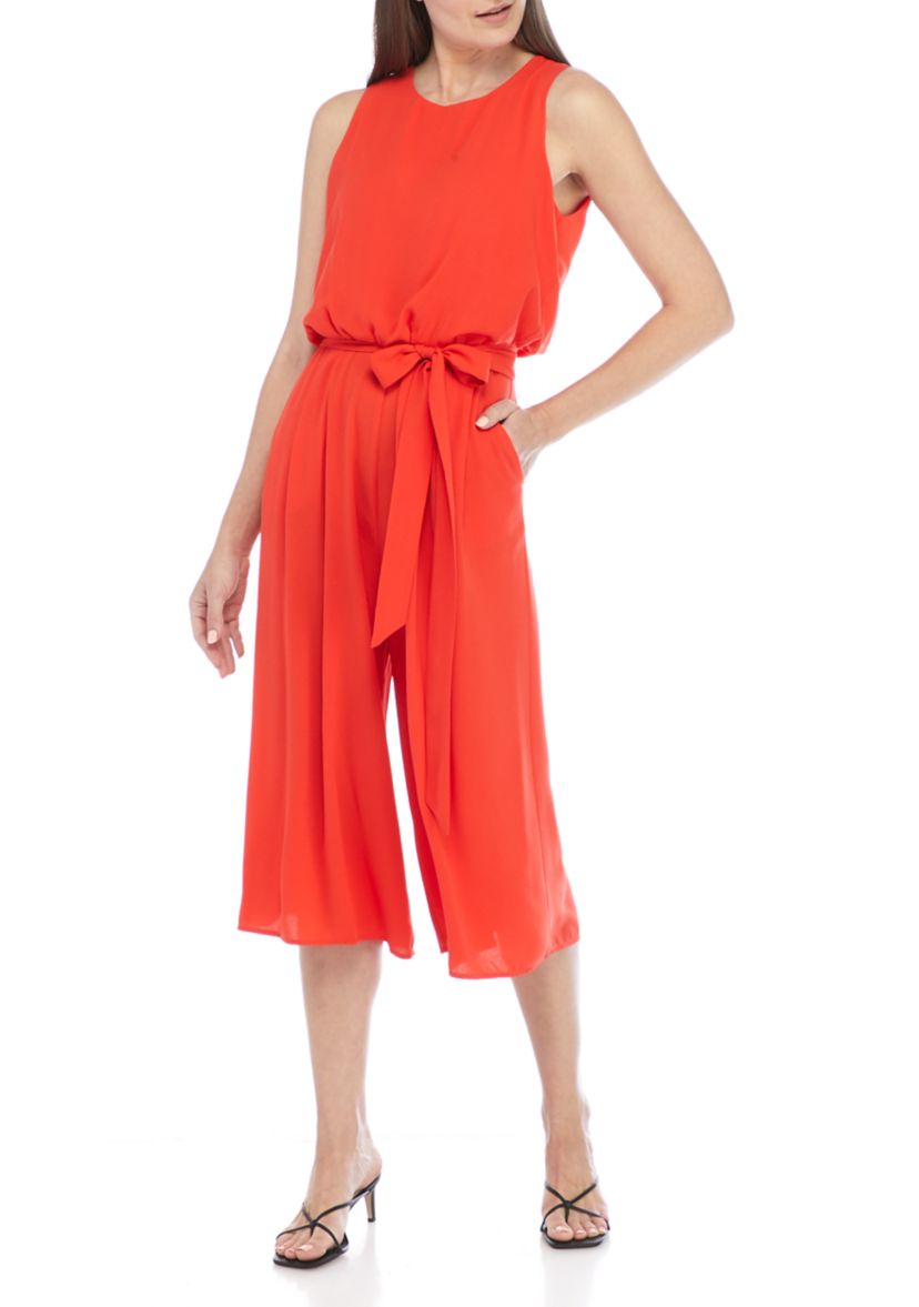 Womens Sleeveless Side Tie Cropped Jumpsuit 