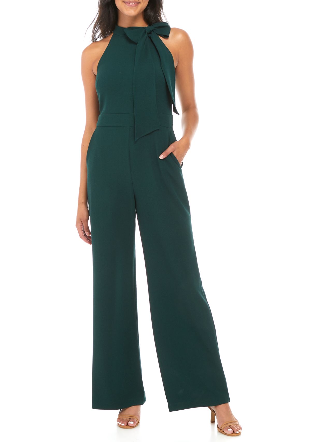 Signature Stretch Crepe Bow Neck Halter Jumpsuit