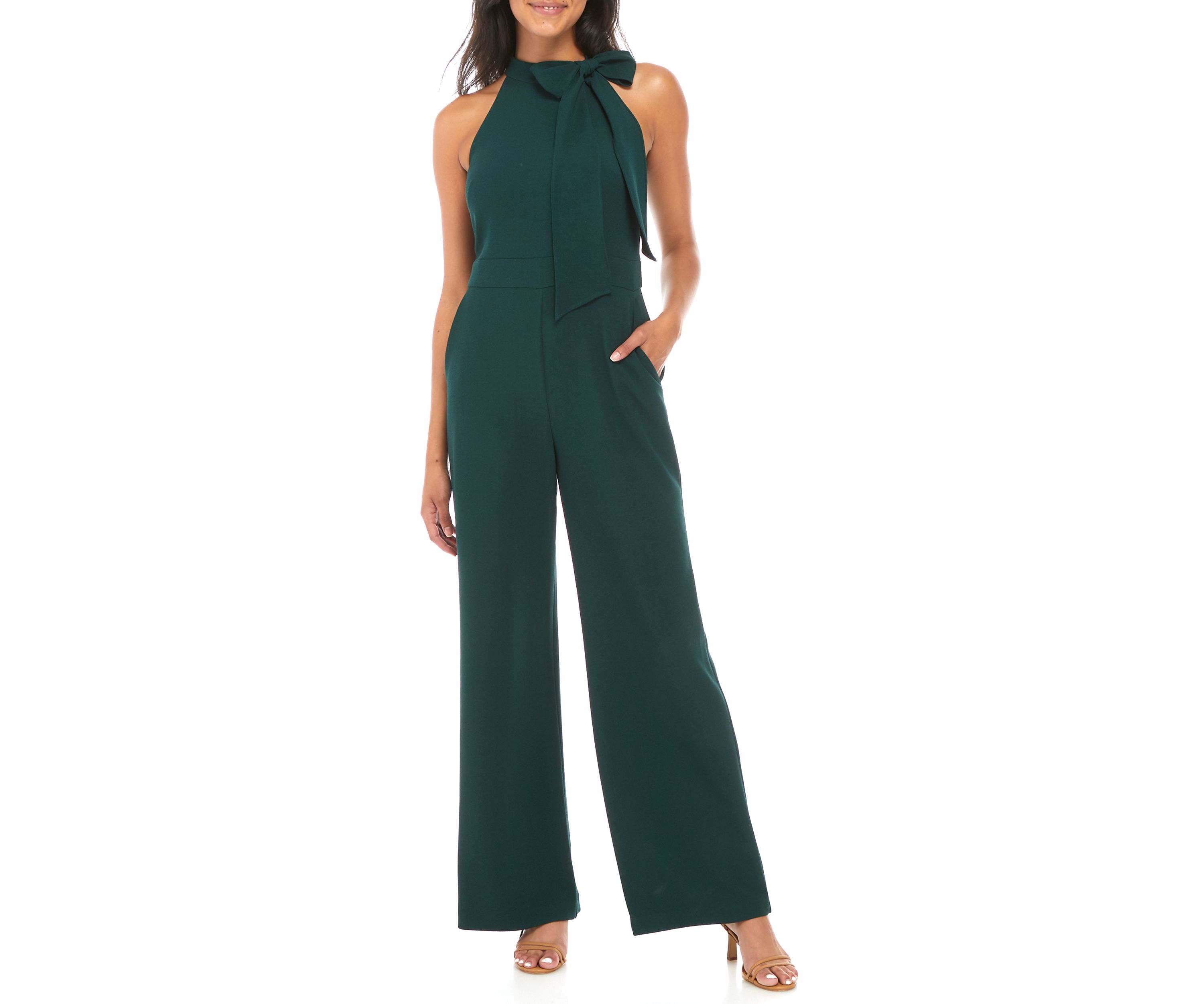 Signature Stretch Crepe Bow Neck Halter Jumpsuit