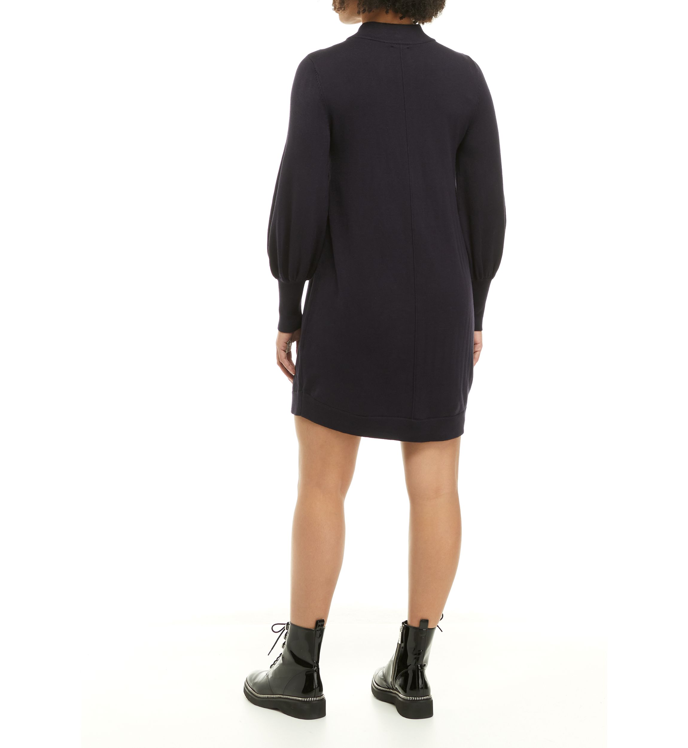 Womens Mock Neck Shift Dress with Puff Sleeves 