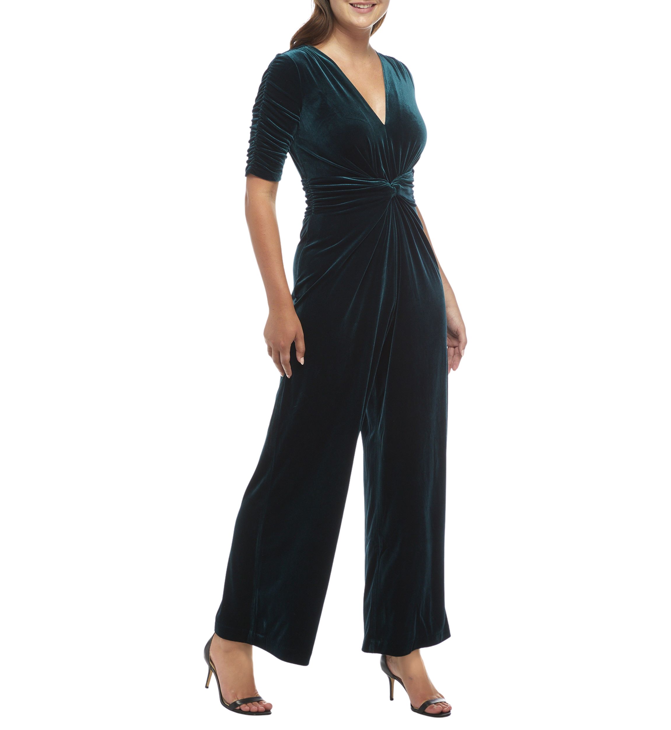 Womens Velvet Twist Front Jumpsuit 
