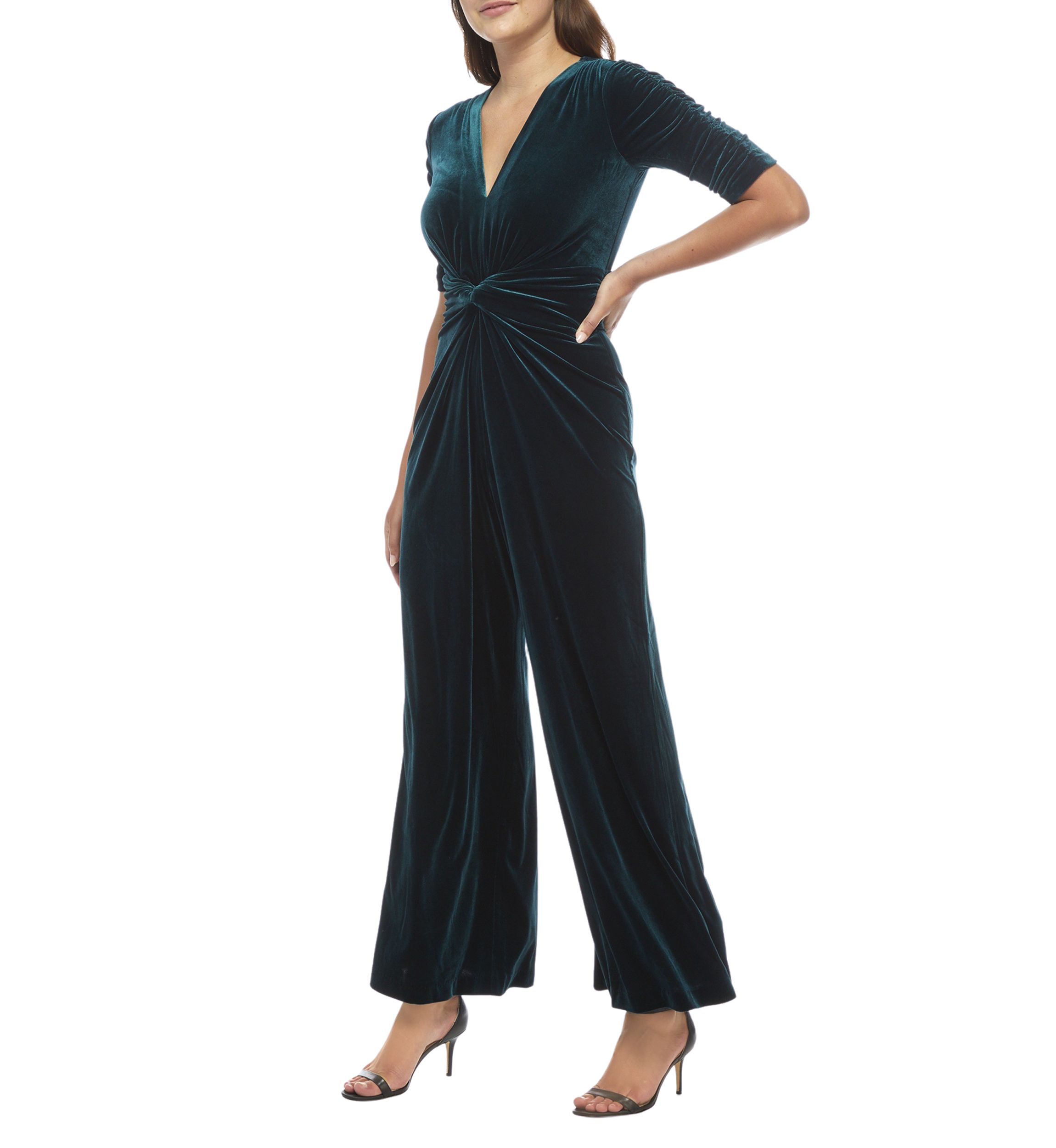 Womens Velvet Twist Front Jumpsuit 