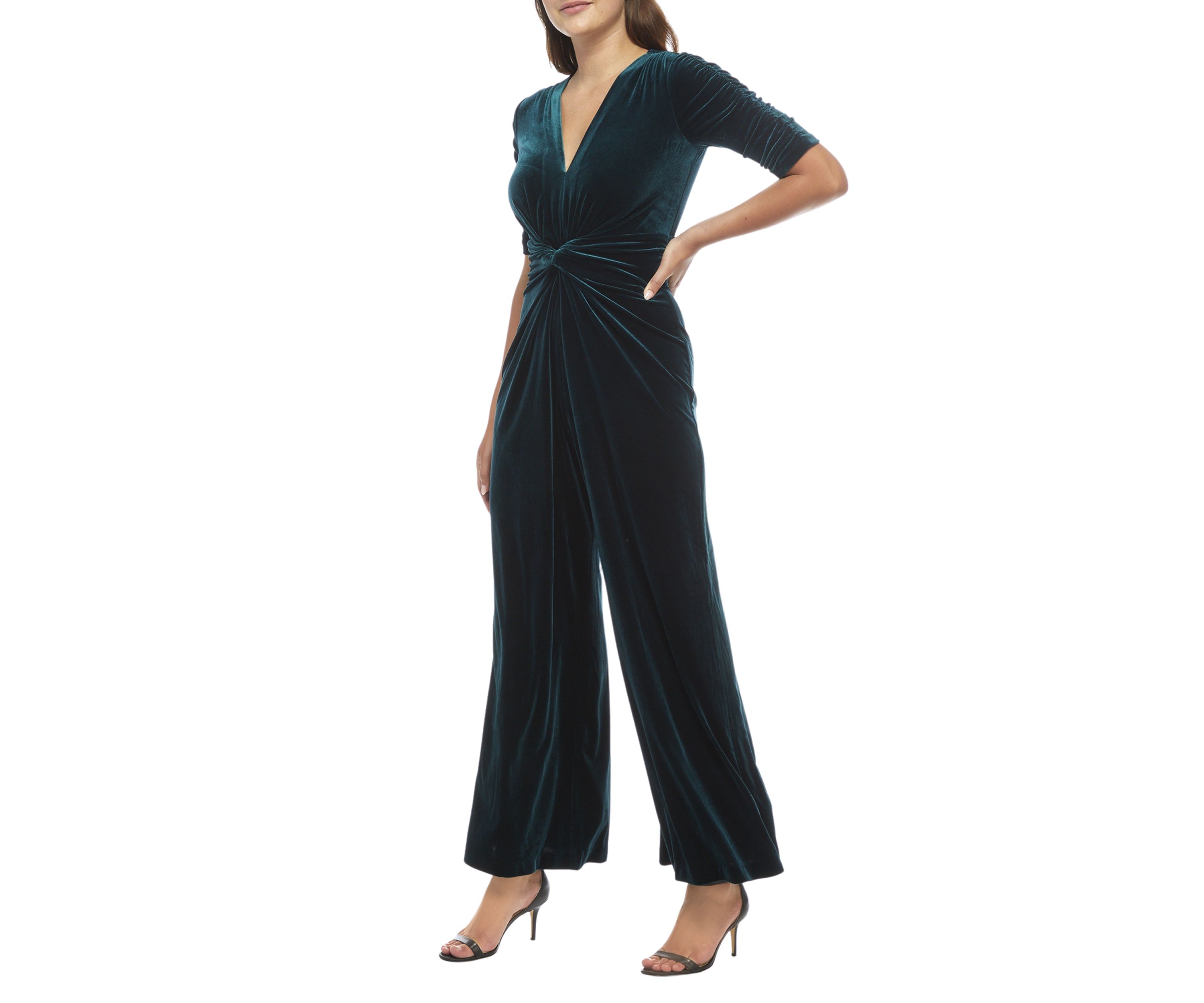 Womens Velvet Twist Front Jumpsuit 