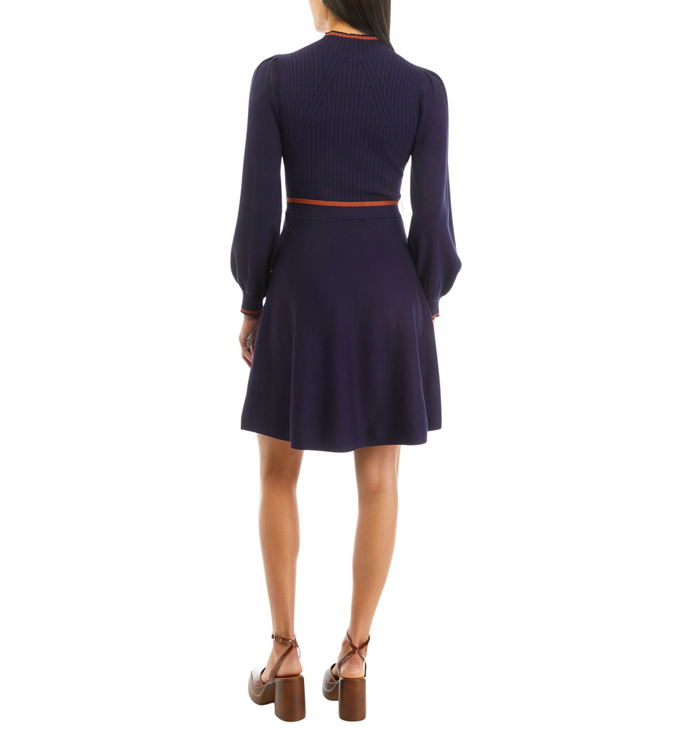 Womens Balloon Sleeve Mock Neck Fit and Flare Dress