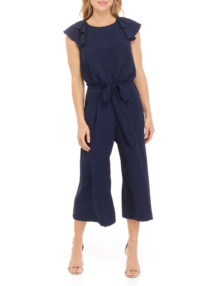 Womens Ruffle Sleeve Belted Jumpsuit 