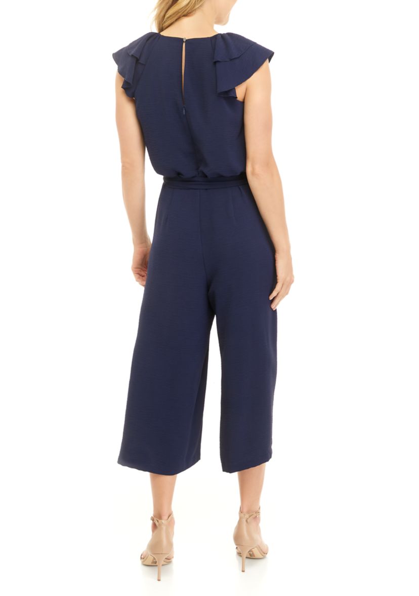Womens Ruffle Sleeve Belted Jumpsuit 