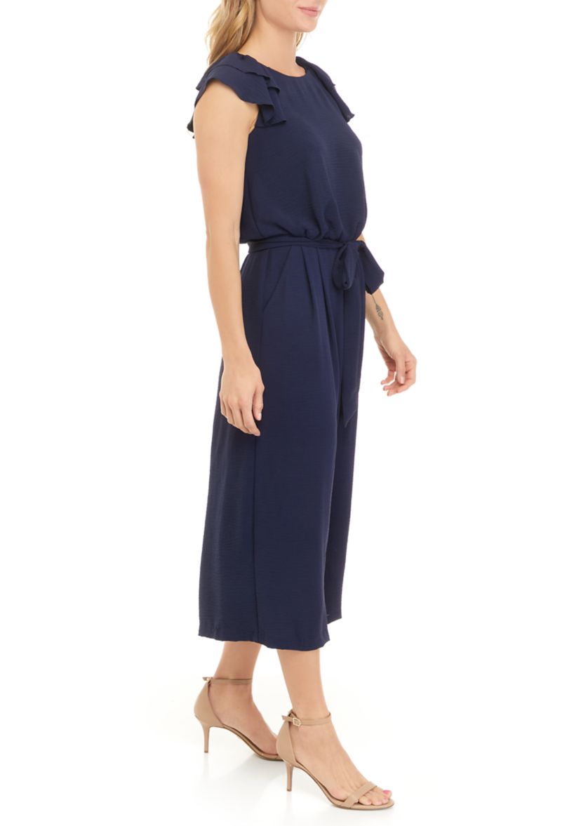 Womens Ruffle Sleeve Belted Jumpsuit 