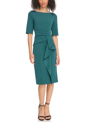 Vince Camuto V-Neck Long Chiffon Sleeve Crepe Sheath Dress