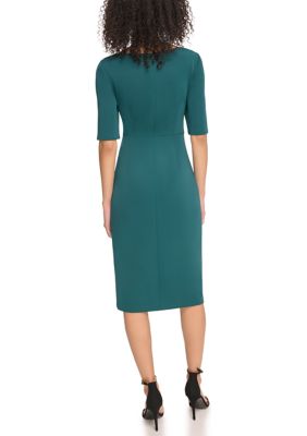 Vince Camuto Ruched Metallic Long Sleeve Cocktail Dress In Teal