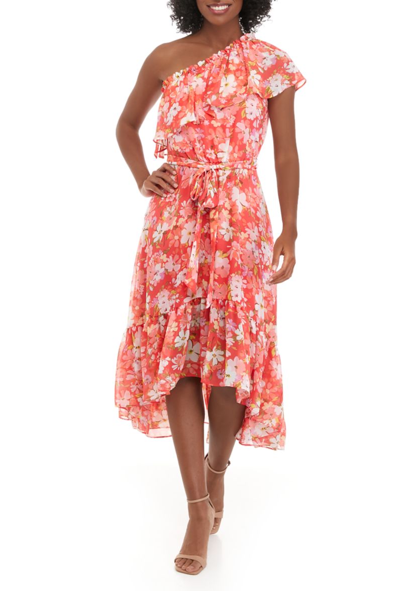 Womens One Shoulder Floral Dress