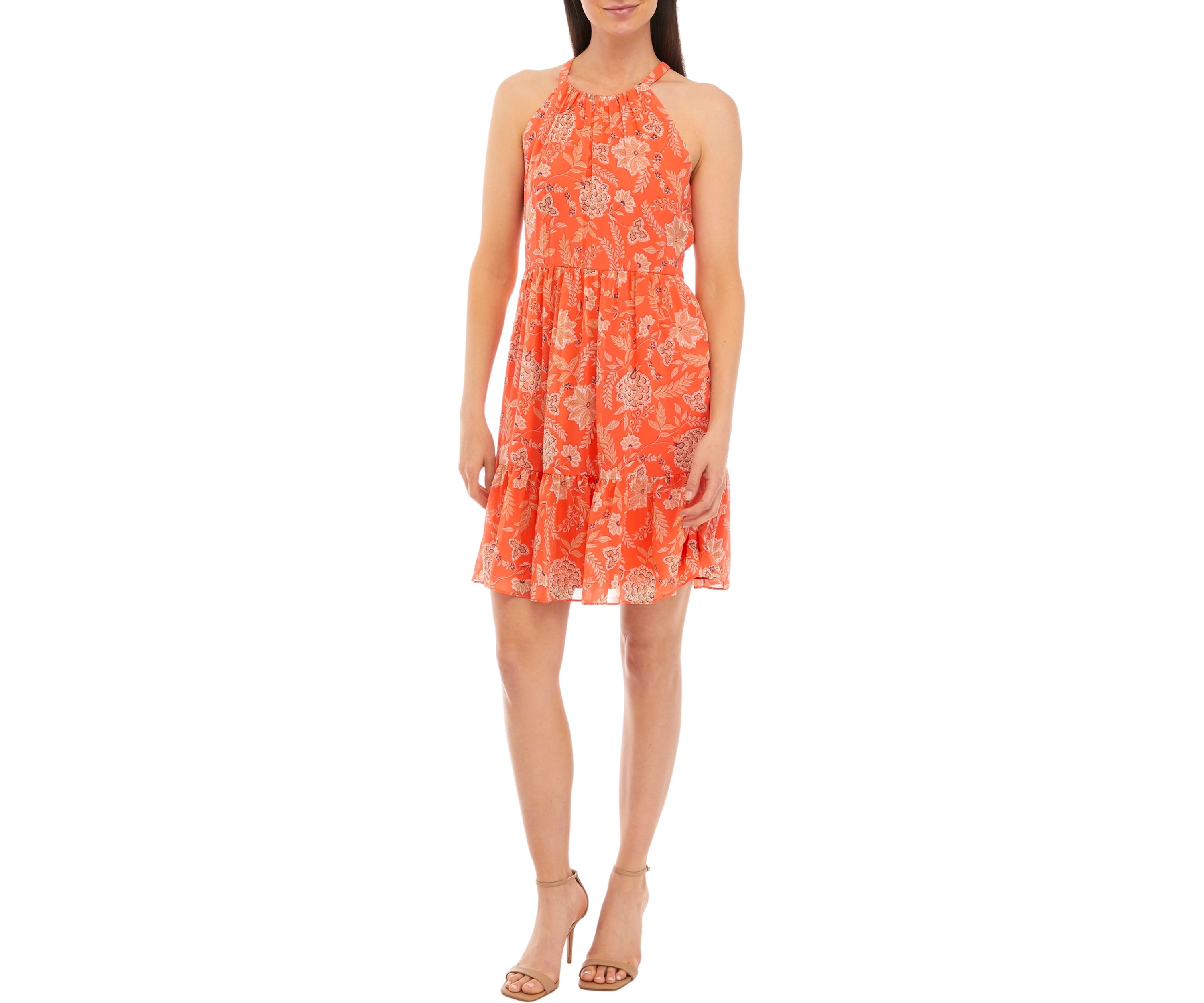 Womens Printed Chiffon Halter Float Dress