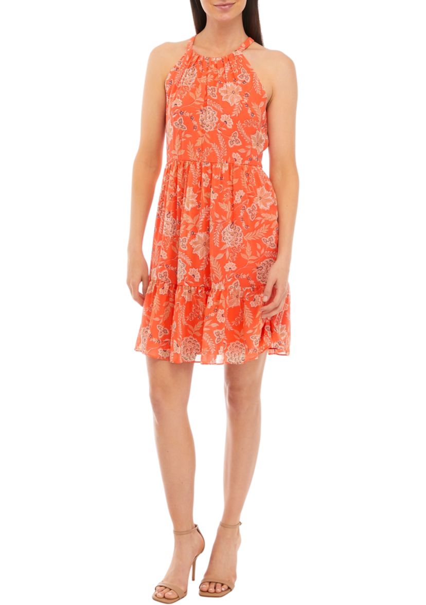 Womens Printed Chiffon Halter Float Dress