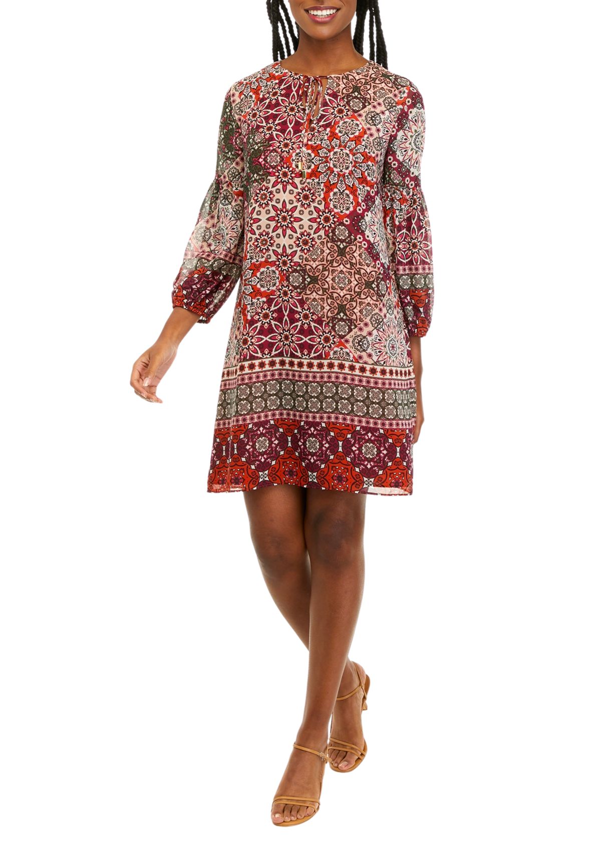 Printed Chiffon Float Dress with Balloon Sleeves