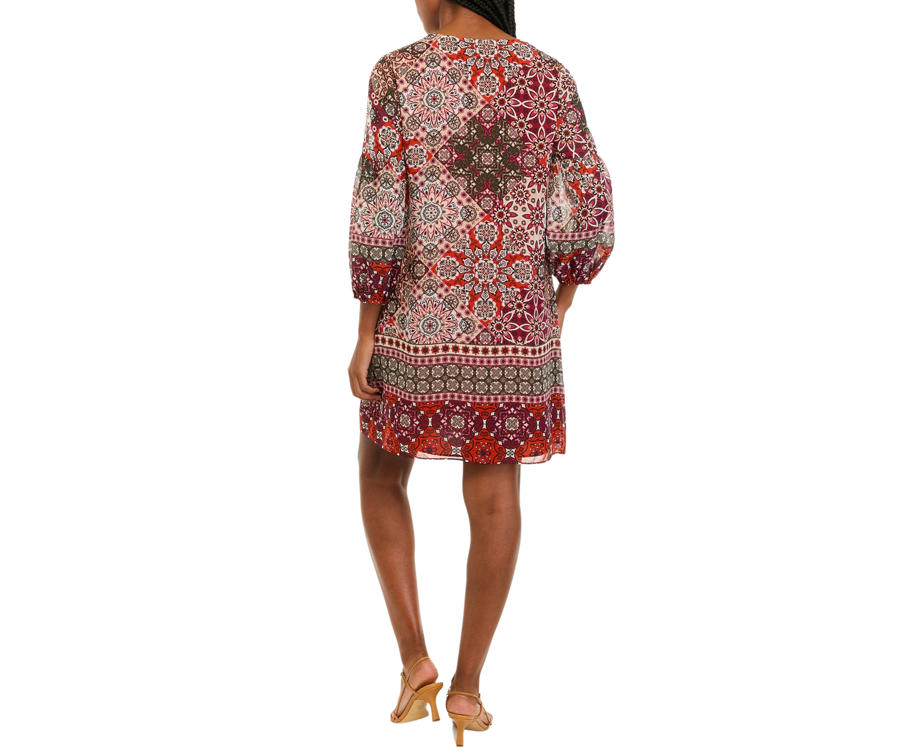 Printed Chiffon Float Dress with Balloon Sleeves