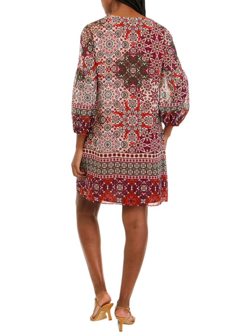 Printed Chiffon Float Dress with Balloon Sleeves