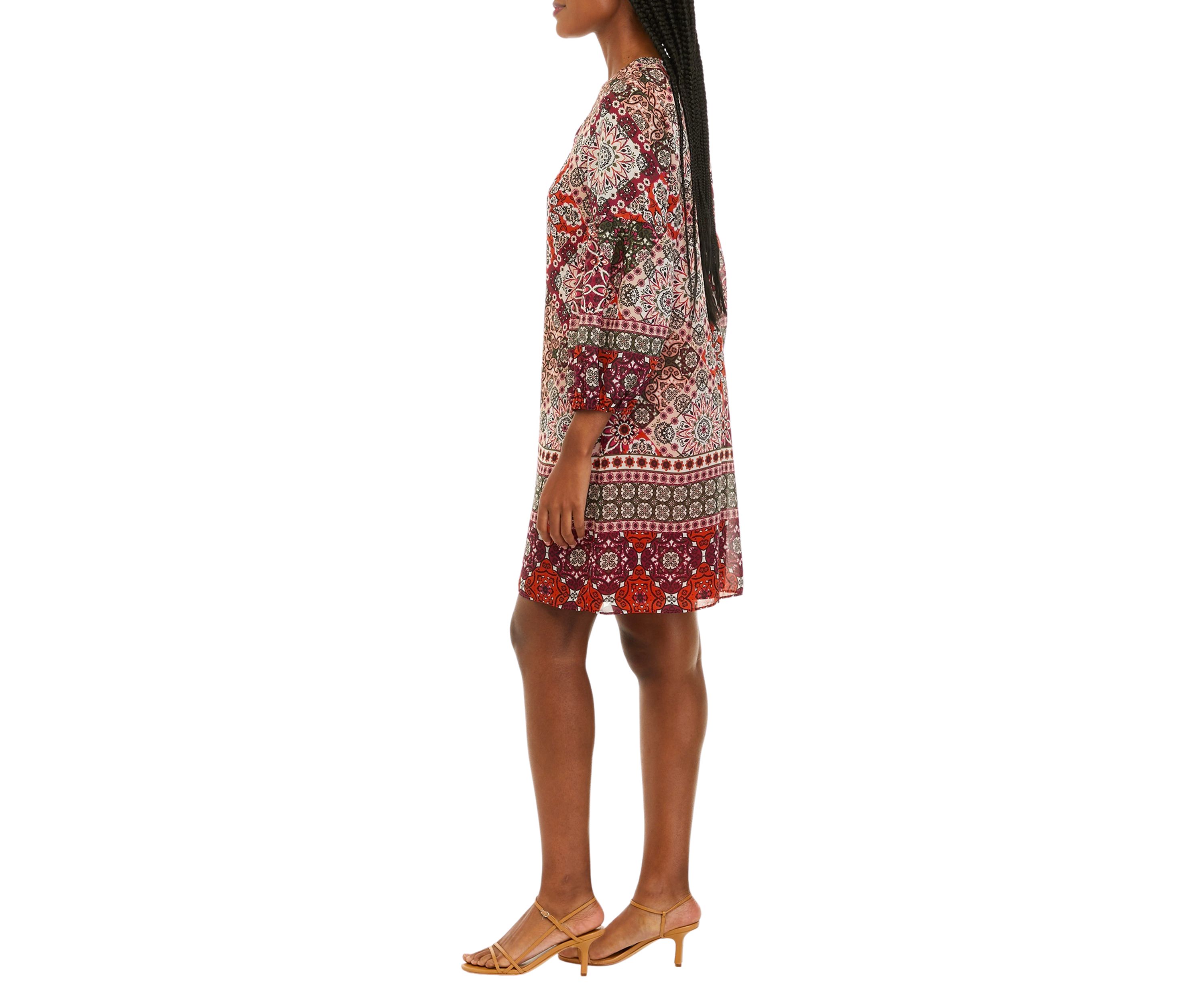 Printed Chiffon Float Dress with Balloon Sleeves