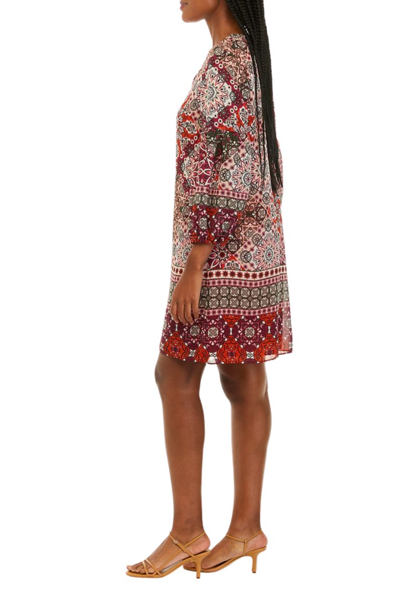 Printed Chiffon Float Dress with Balloon Sleeves