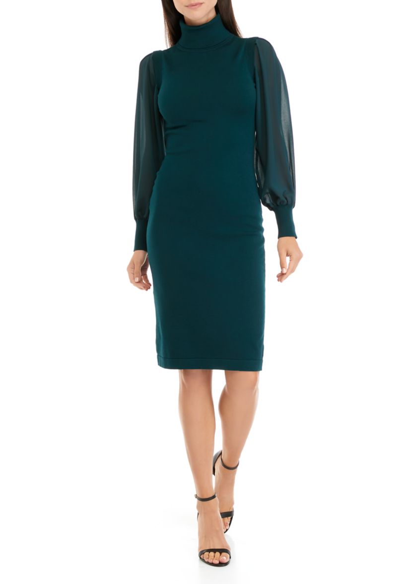 Womens Long Sleeve Turtleneck Shift Dress