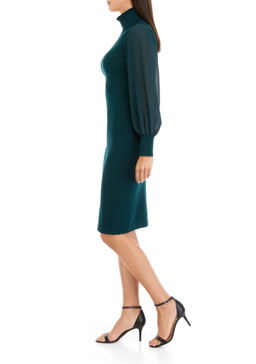 Womens Long Sleeve Turtleneck Shift Dress