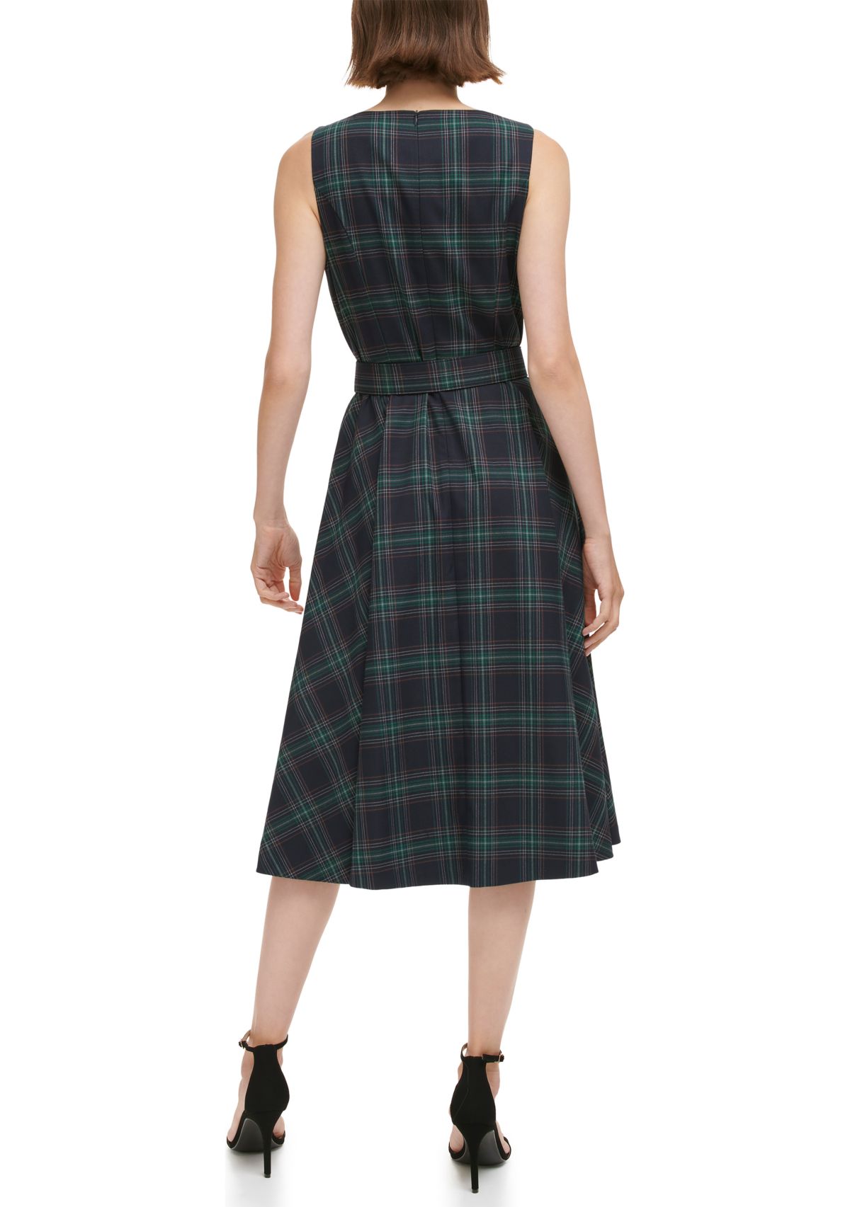 Womens Sleeveless Cowl Neck Plaid Dress