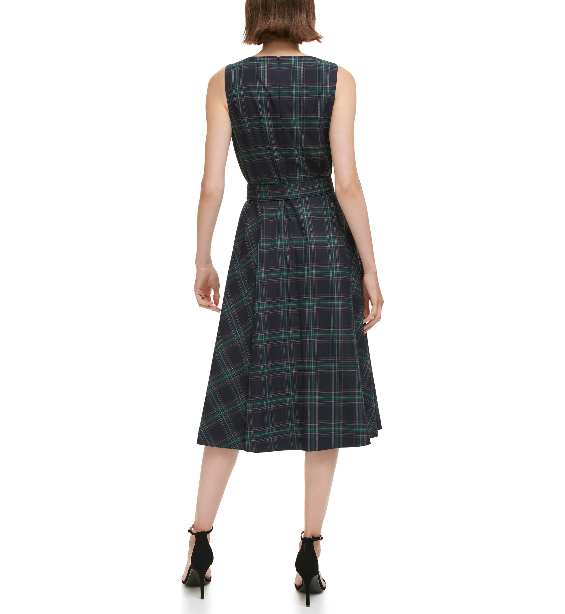 Womens Sleeveless Cowl Neck Plaid Dress