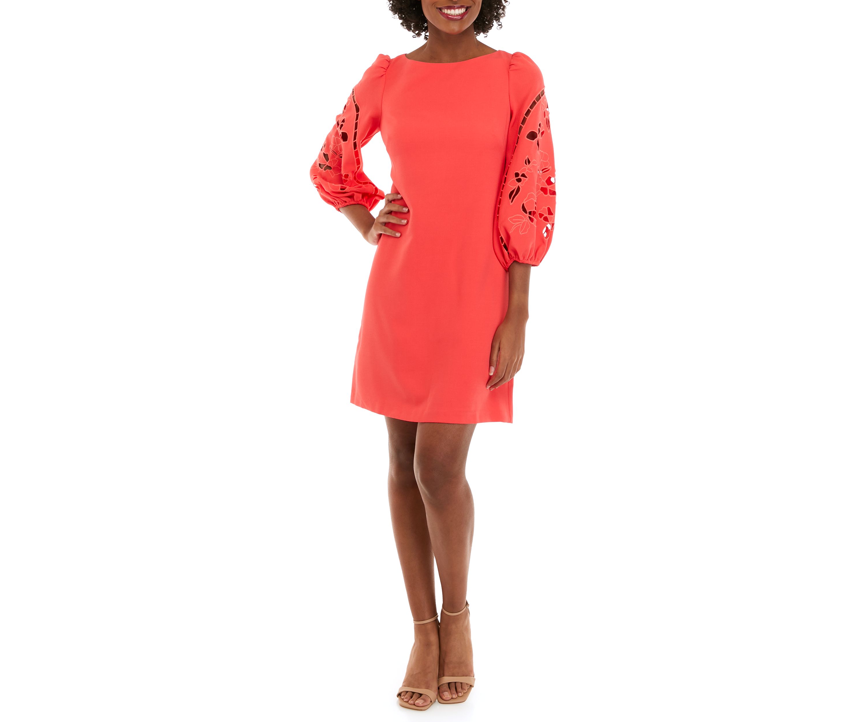 Womens Crepe Shift Embroidered Dress