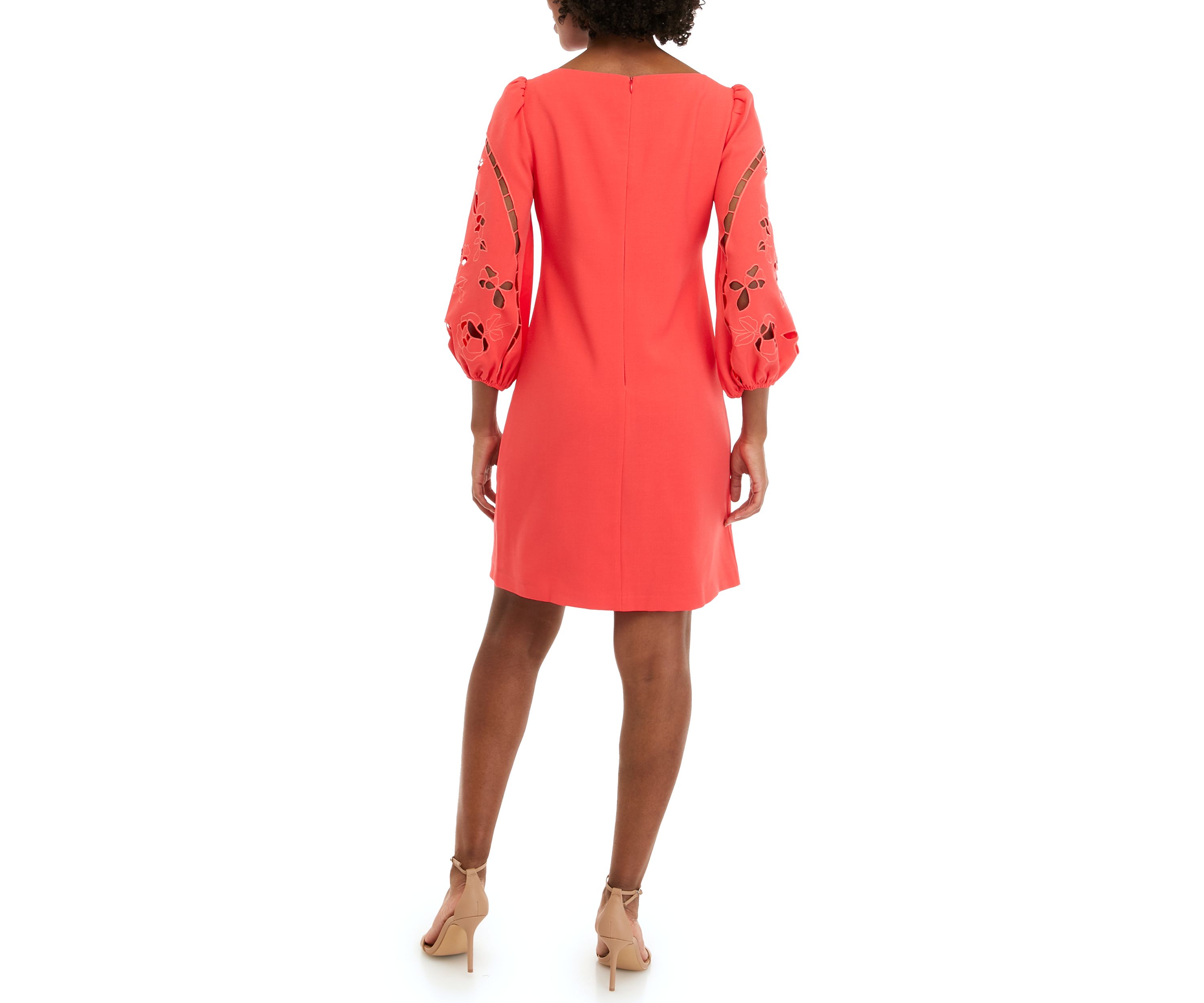 Womens Crepe Shift Embroidered Dress
