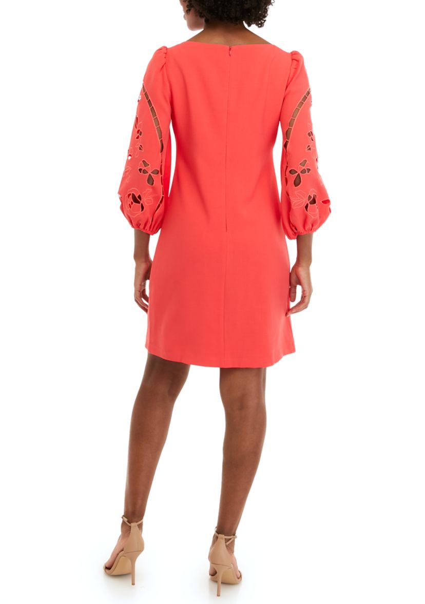 Womens Crepe Shift Embroidered Dress