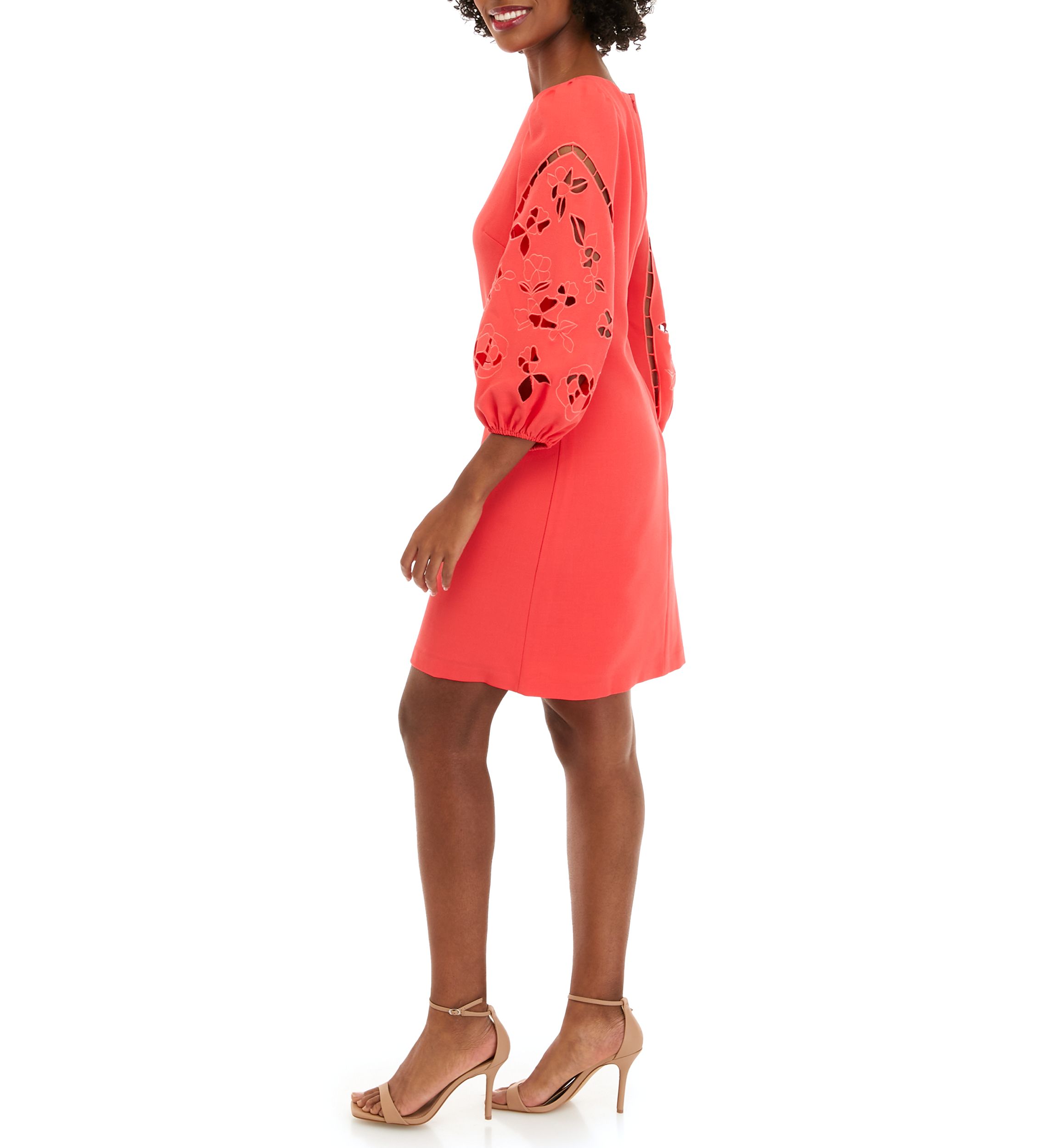 Womens Crepe Shift Embroidered Dress