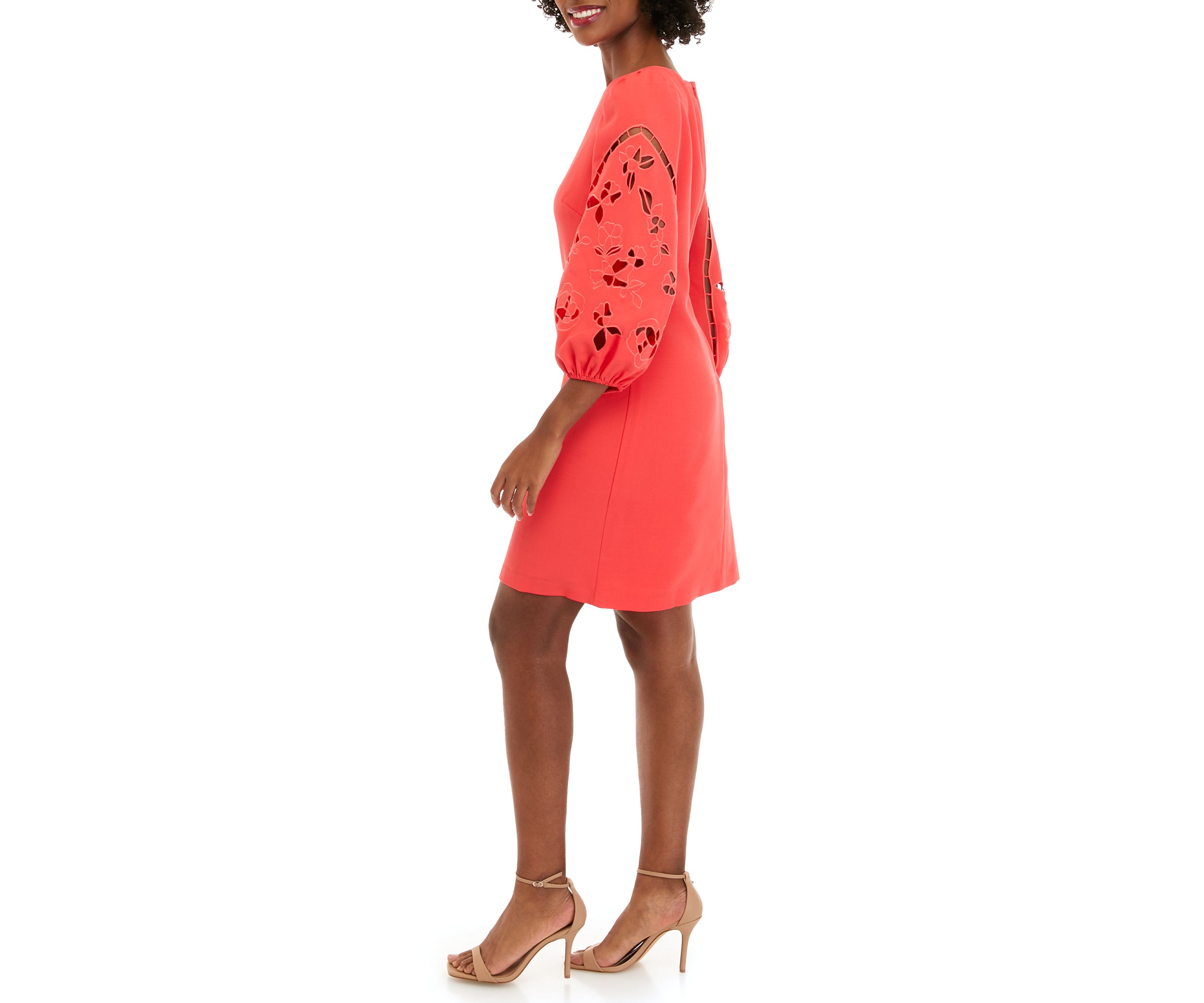 Womens Crepe Shift Embroidered Dress