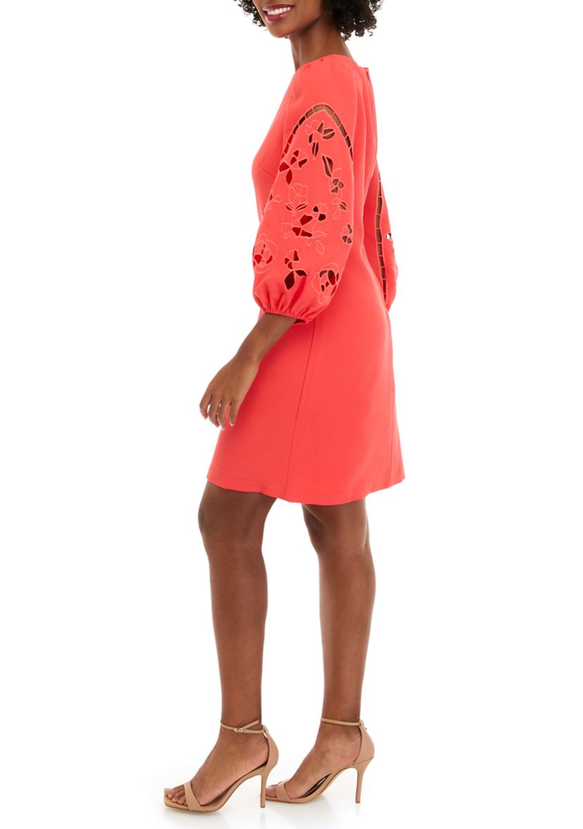 Womens Crepe Shift Embroidered Dress