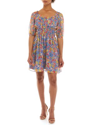 Lucky Brand Women's Printed Button Front Tiered Mini Dress