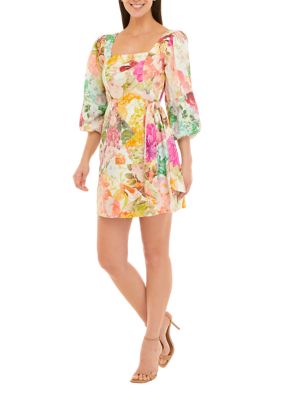 Vince Camuto Women's 3/4 Sleeve Square Neck Floral Print Dress