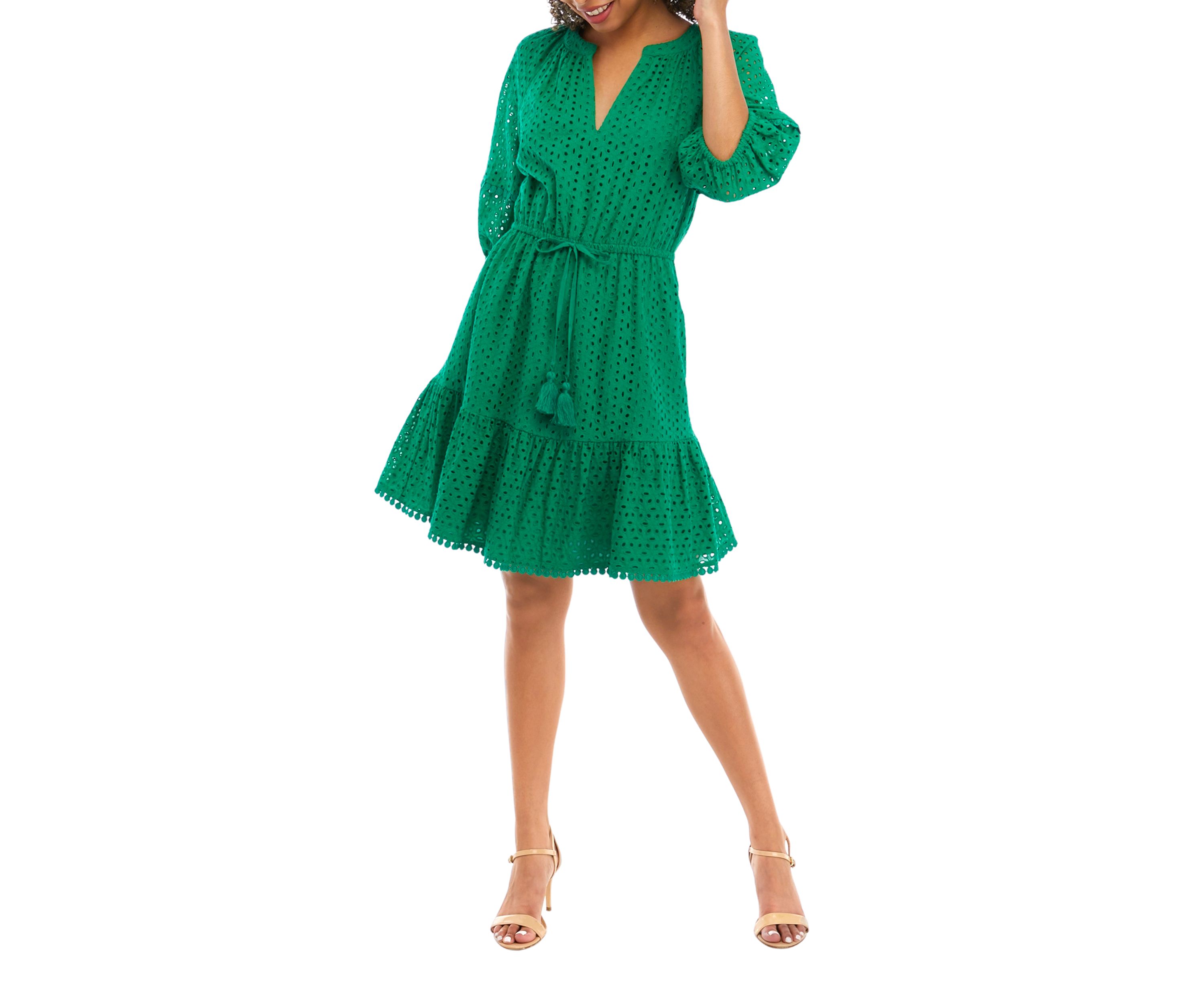 Womens Eyelet Fit and Flare Dress