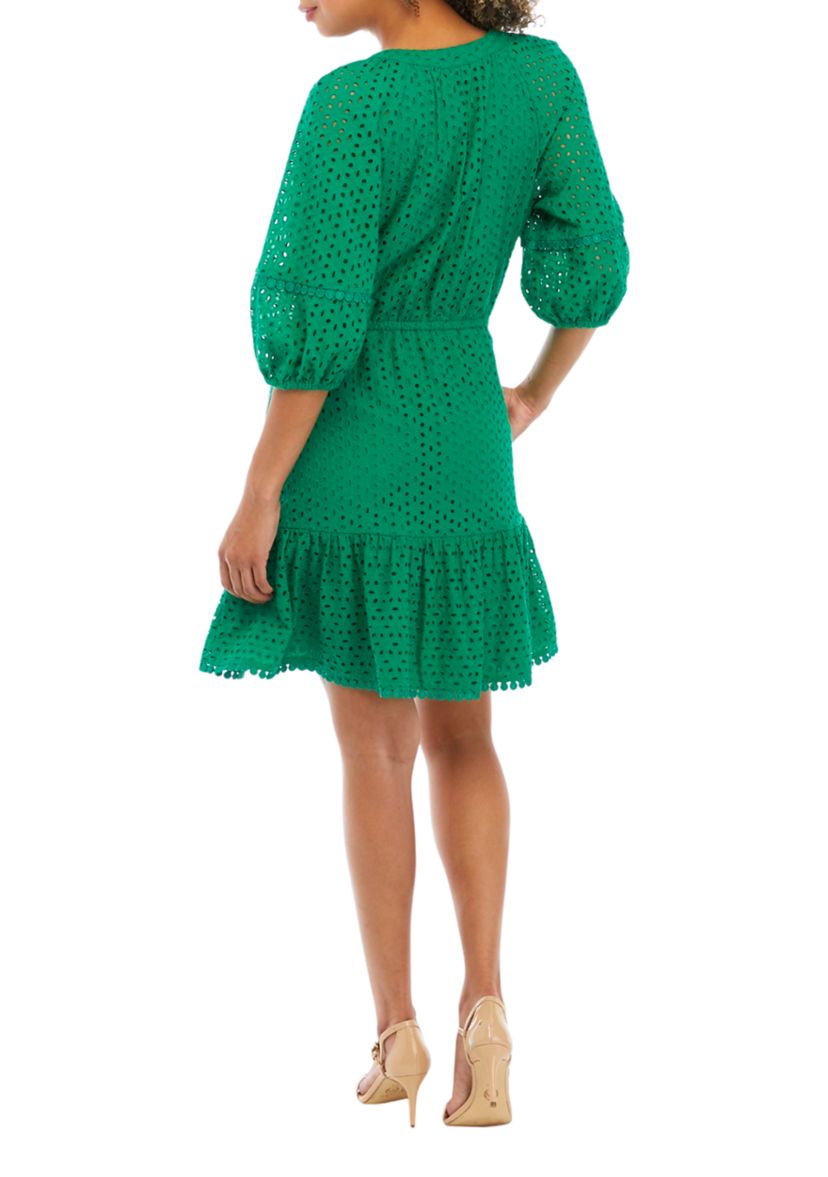 Womens Eyelet Fit and Flare Dress