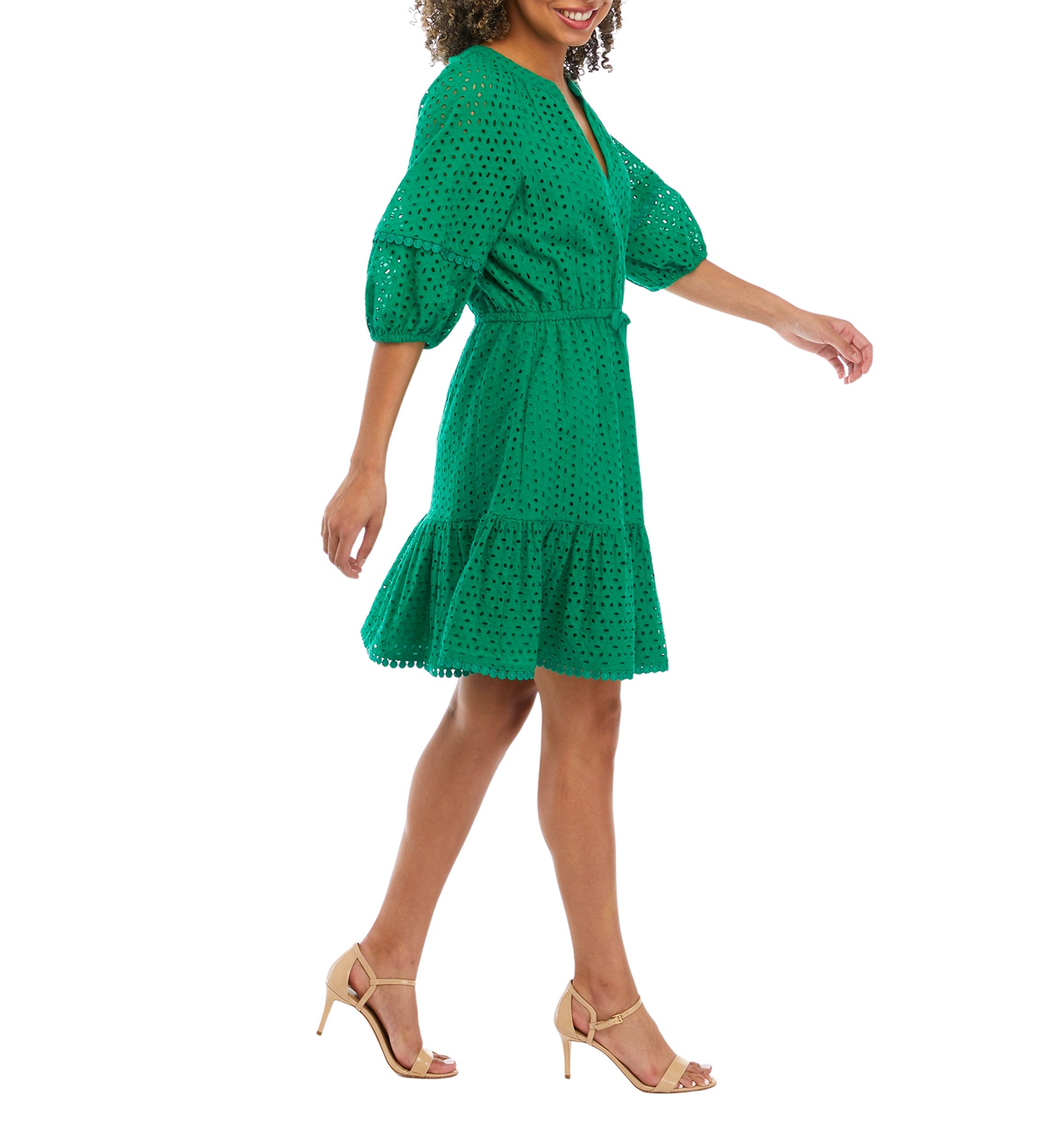 Womens Eyelet Fit and Flare Dress