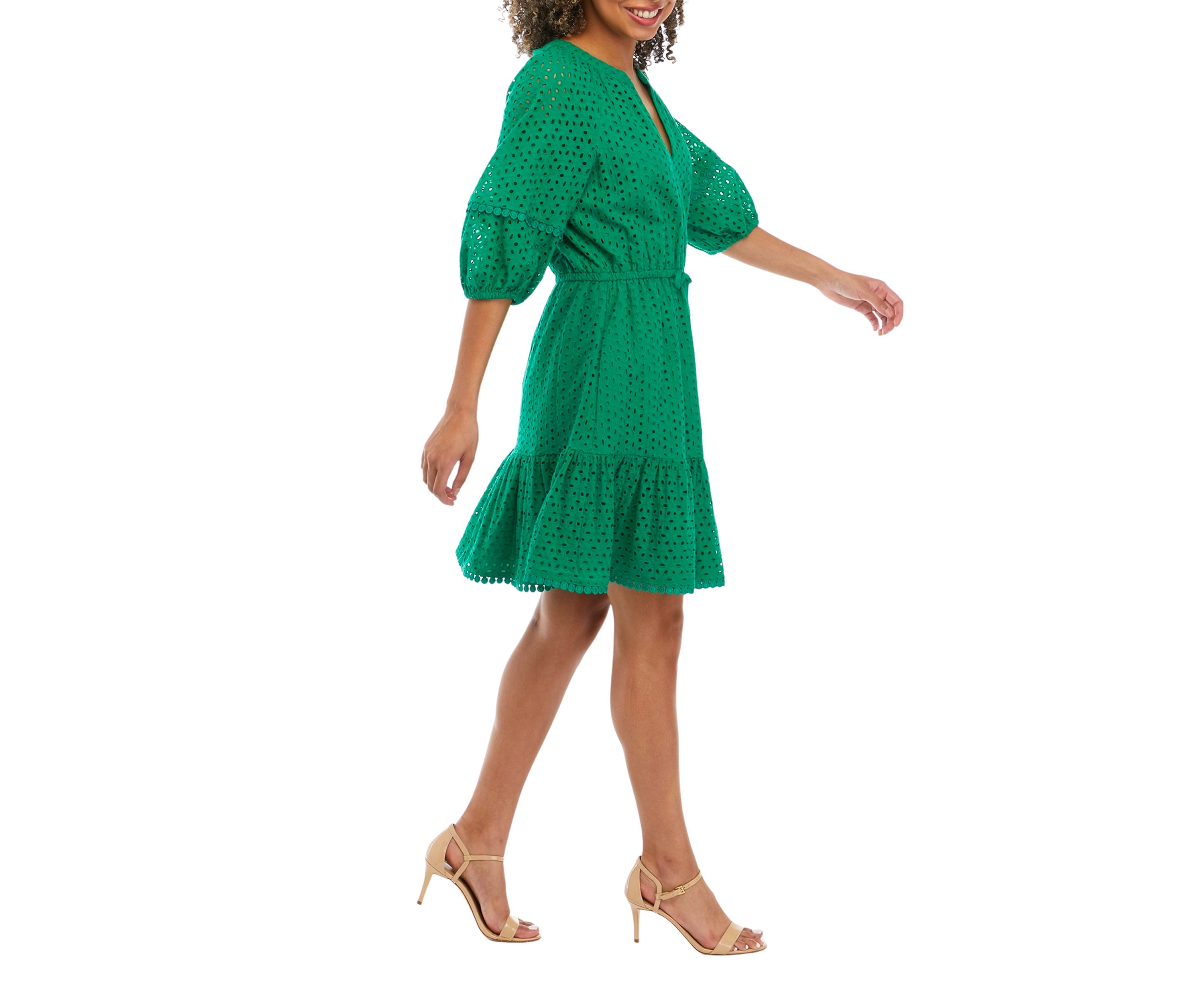 Womens Eyelet Fit and Flare Dress