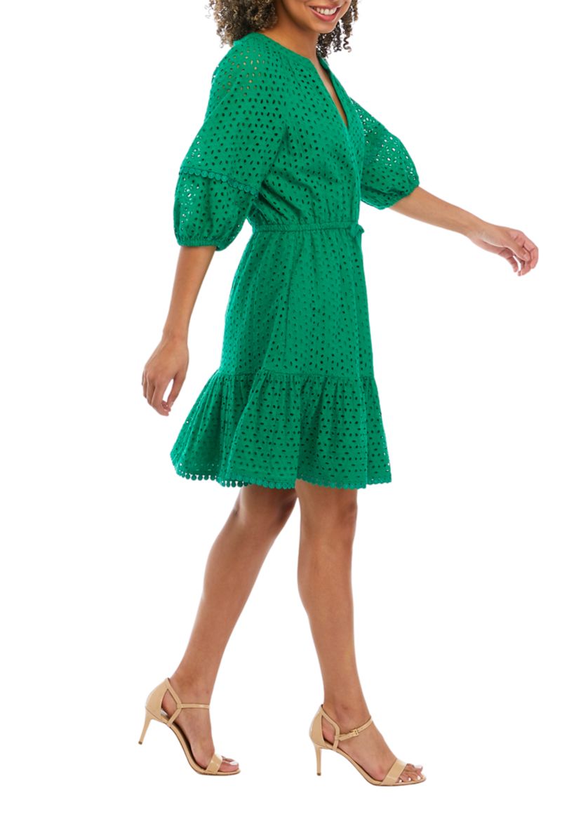 Womens Eyelet Fit and Flare Dress