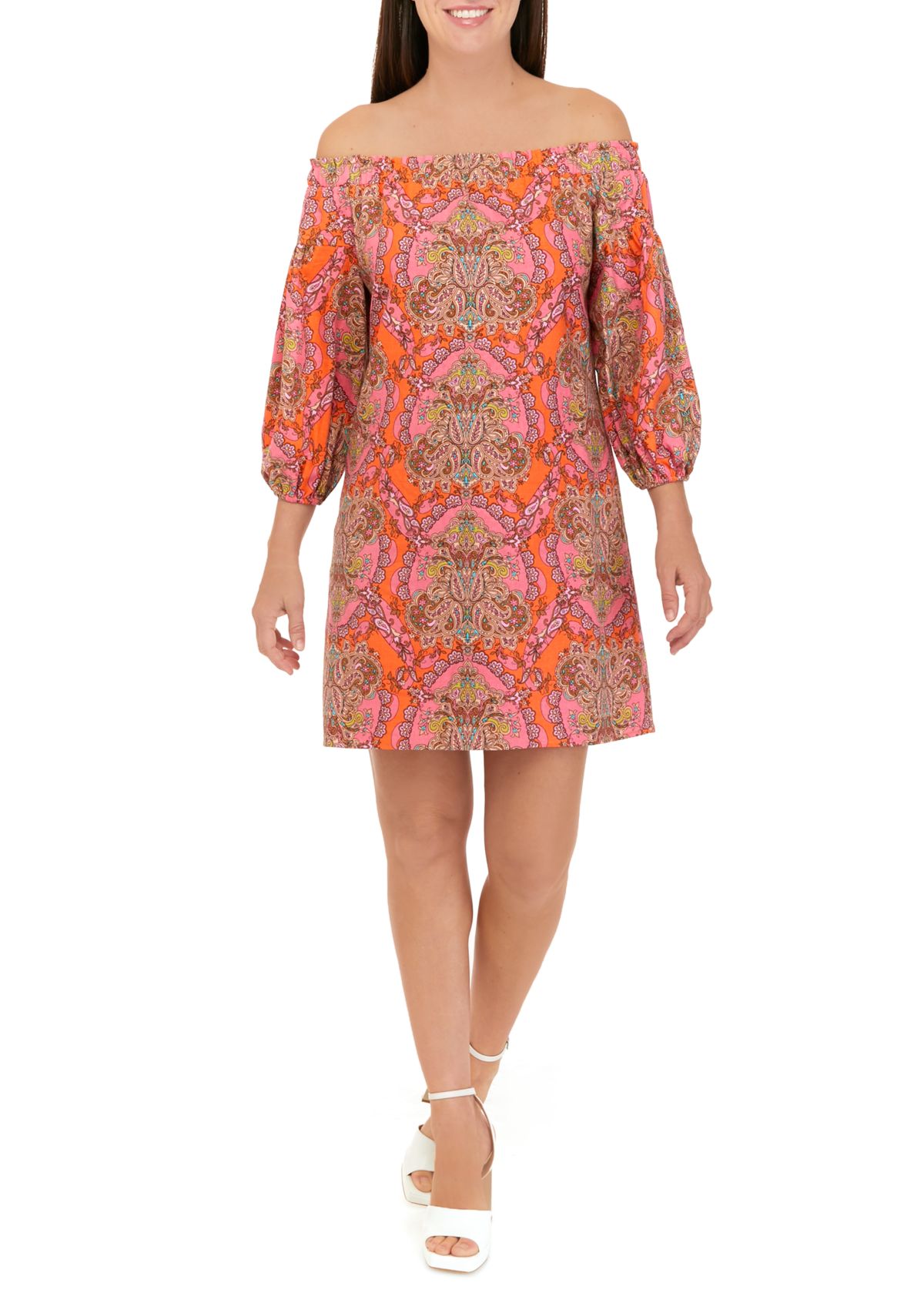 Womens Linen Off the Shoulder Shift Dress