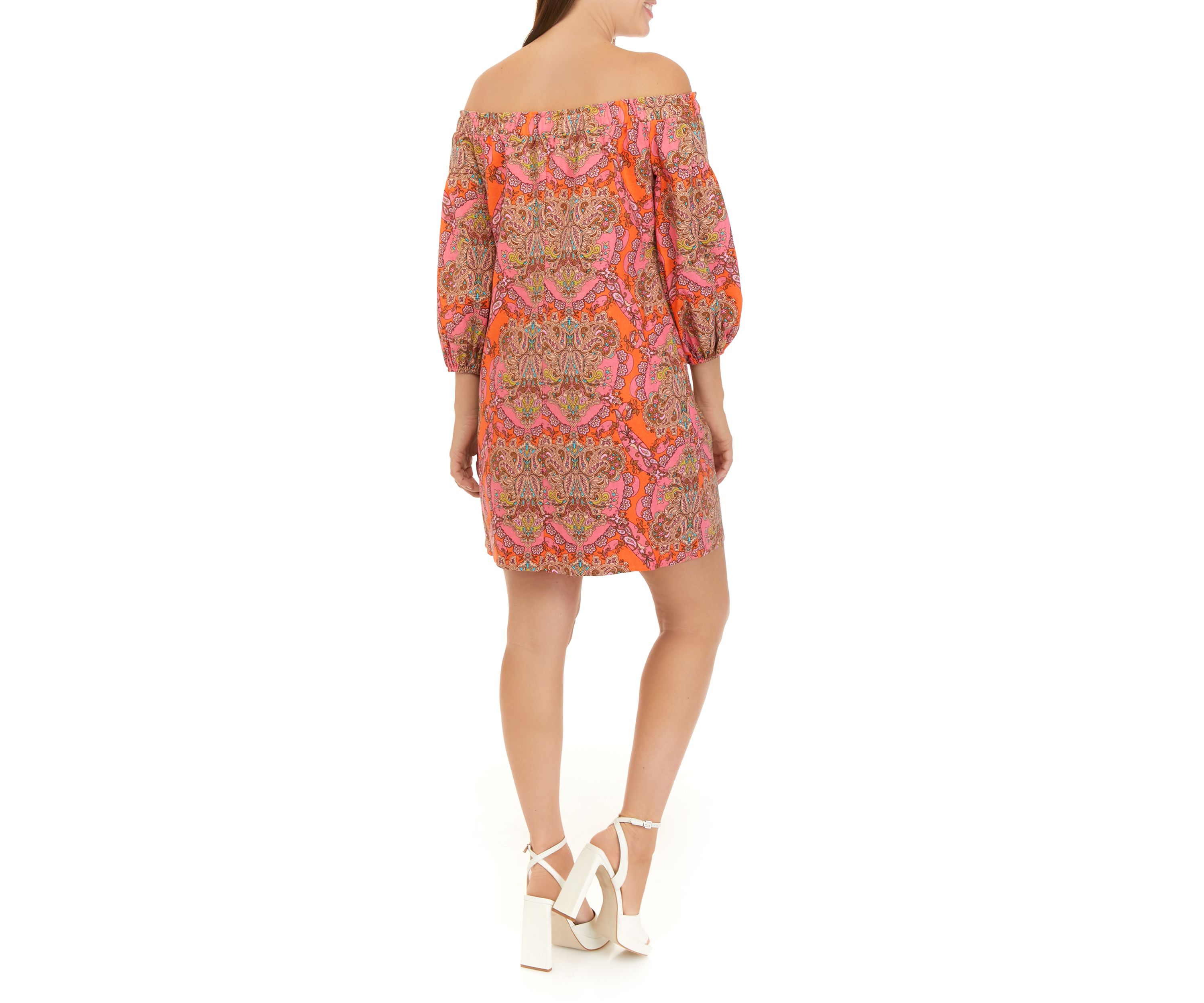 Womens Linen Off the Shoulder Shift Dress