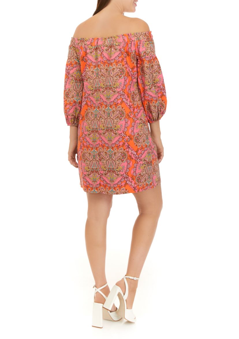 Womens Linen Off the Shoulder Shift Dress