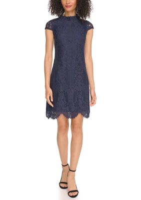 Vince Camuto Women s Lace Ruffle Neck Shift Dress belk