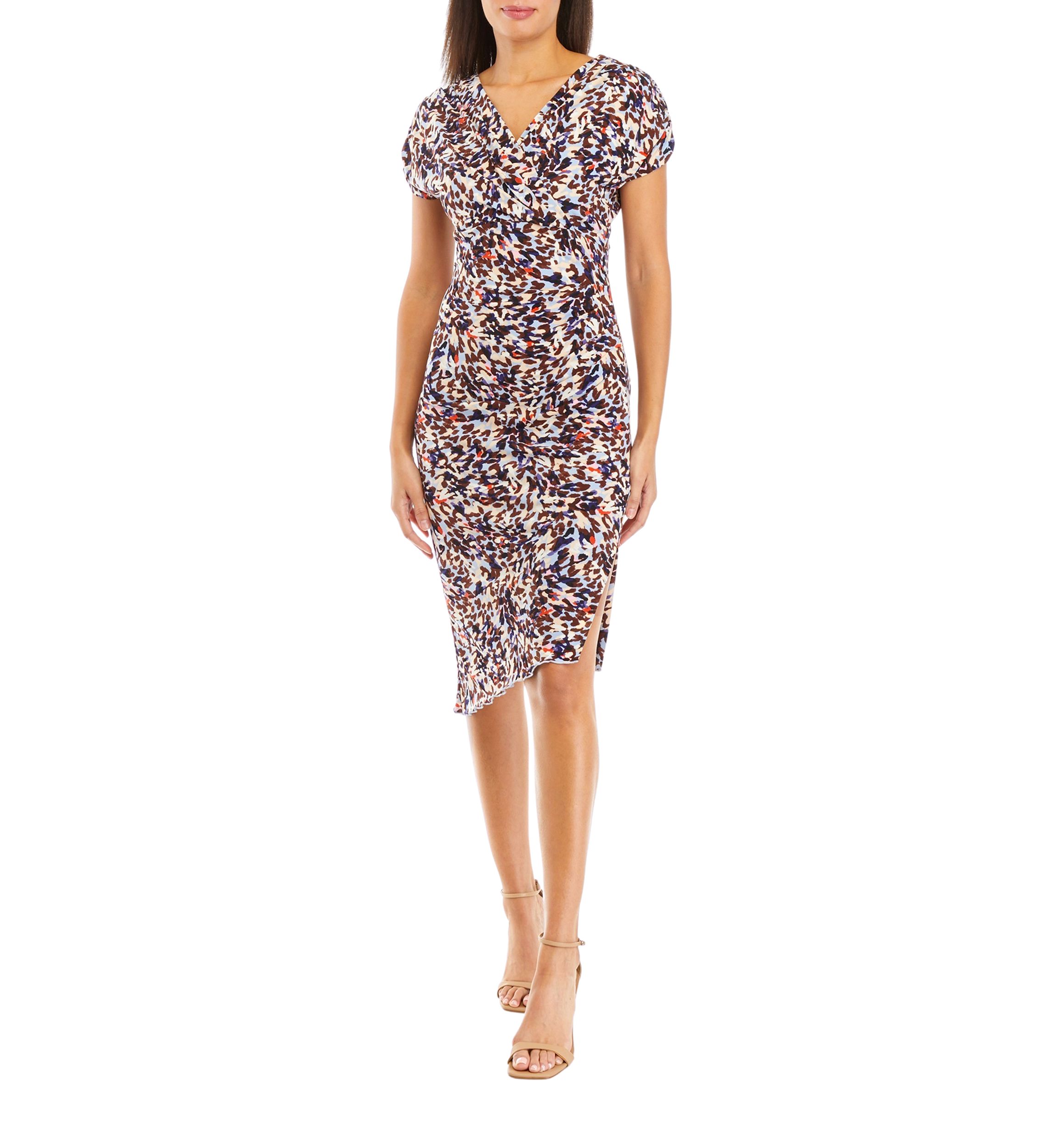 Womens V-Neck Printed Sheath Dress