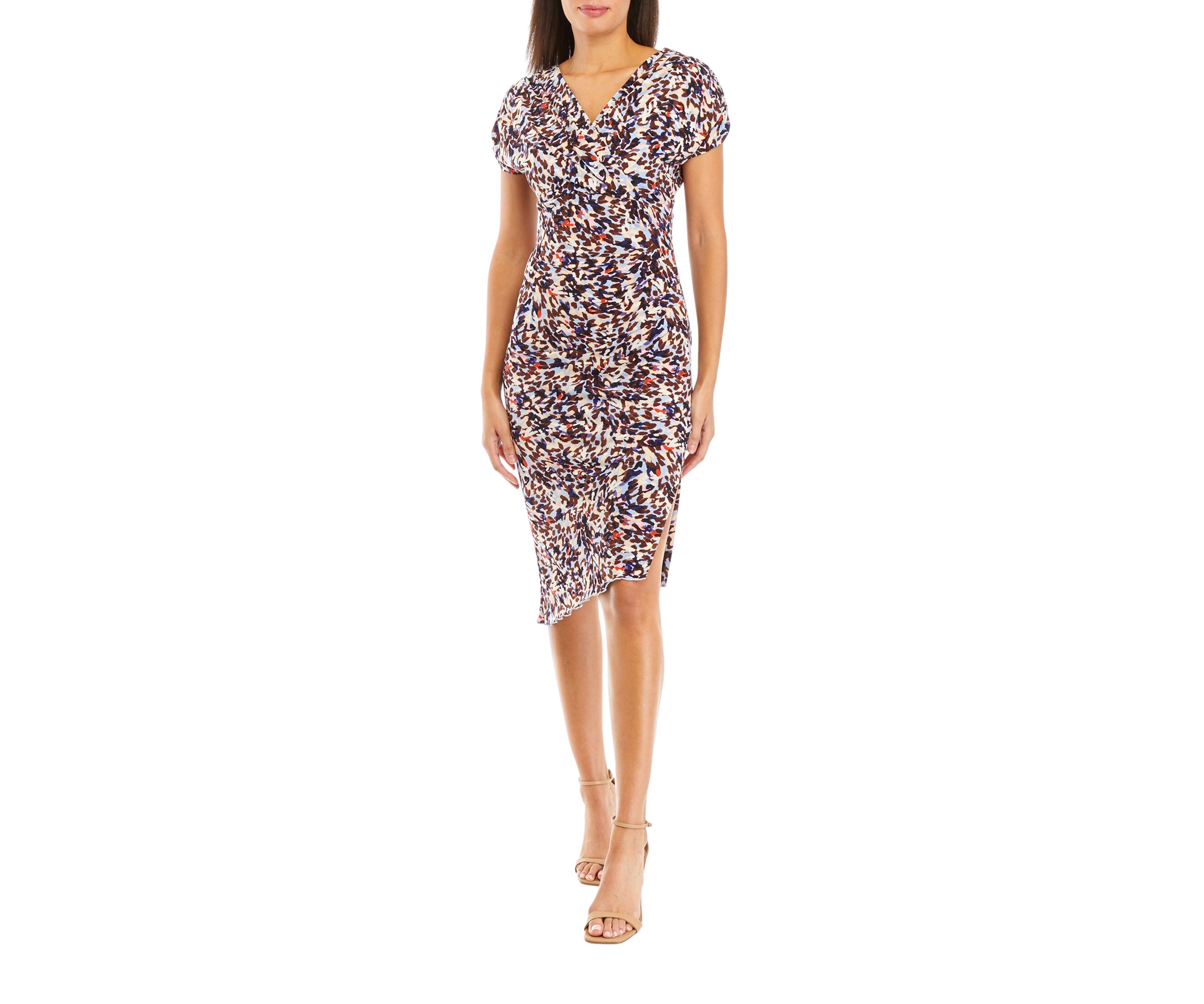 Womens V-Neck Printed Sheath Dress