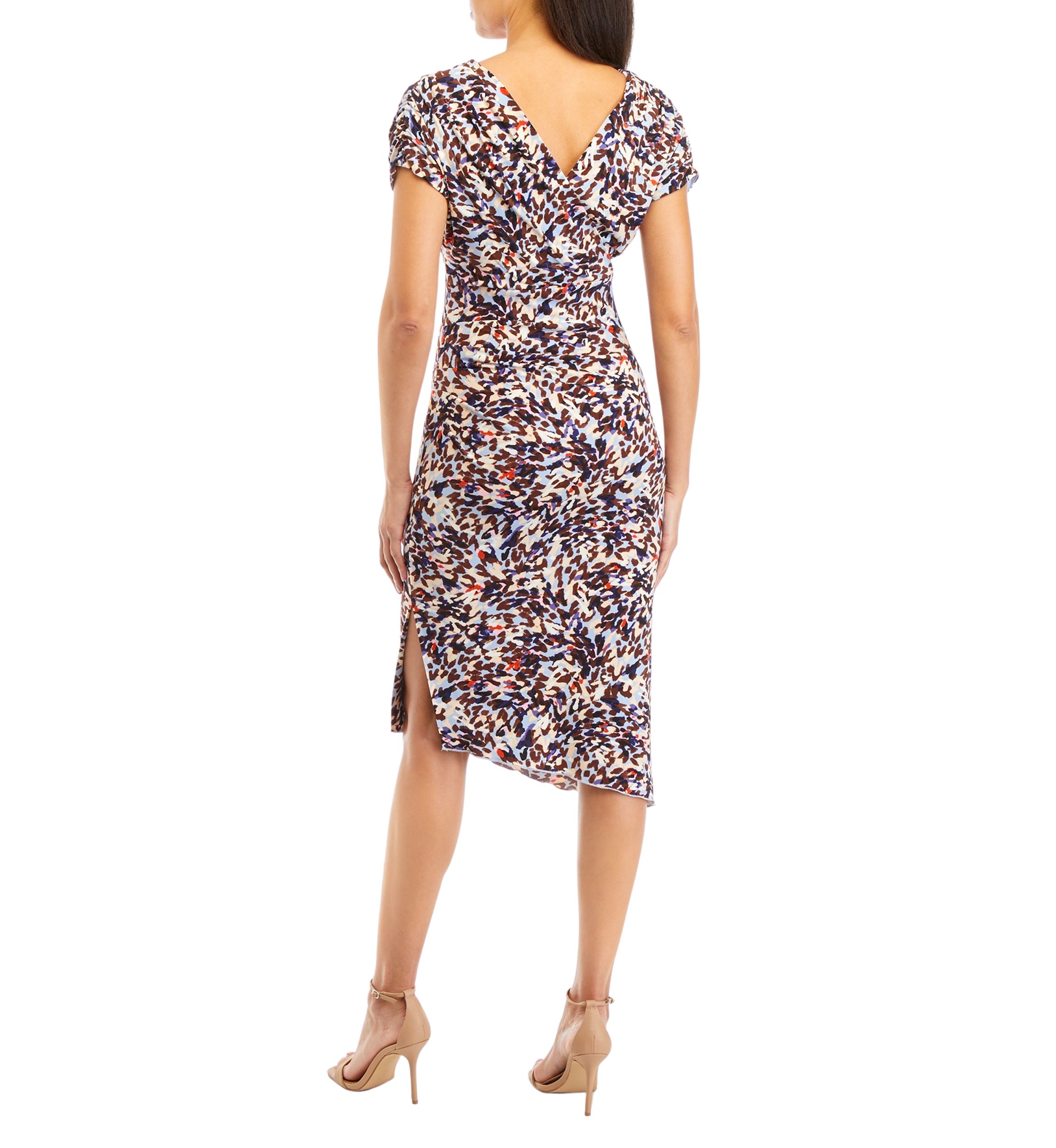 Womens V-Neck Printed Sheath Dress