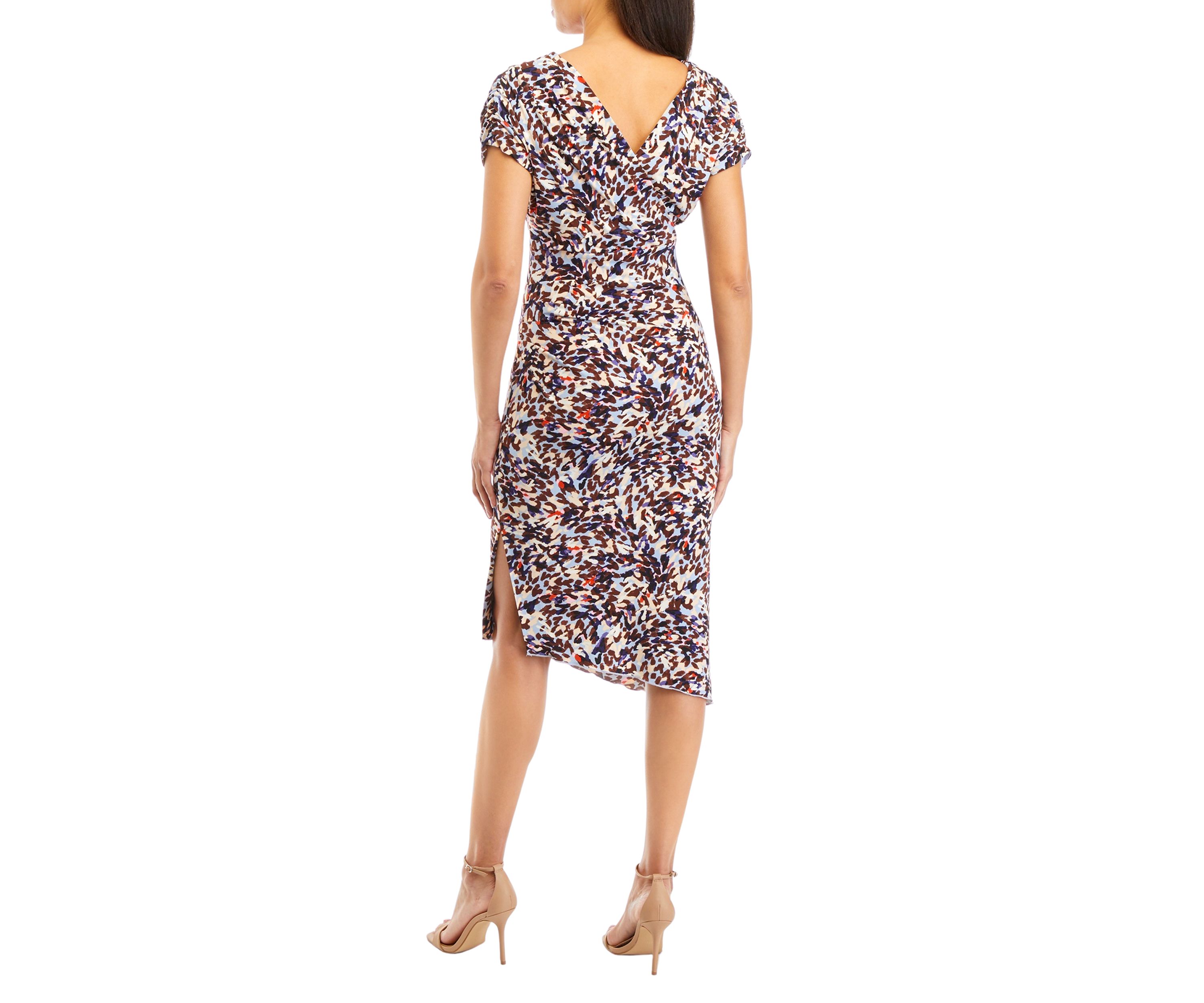 Womens V-Neck Printed Sheath Dress