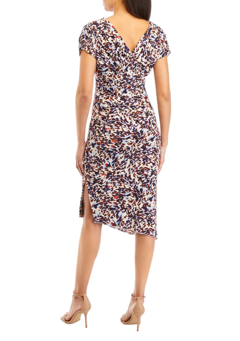 Womens V-Neck Printed Sheath Dress