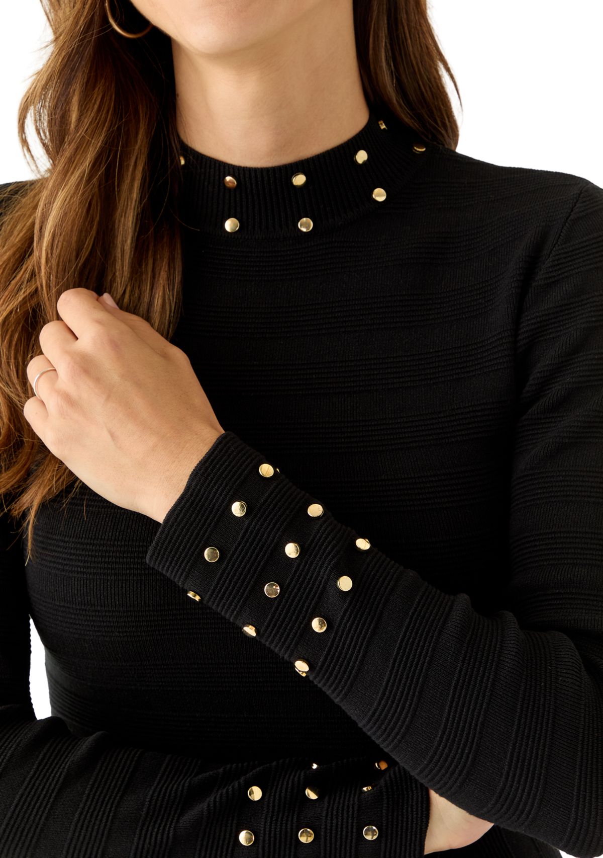 Womens Long Sleeve Mock Neck A-Line Sweater Dress